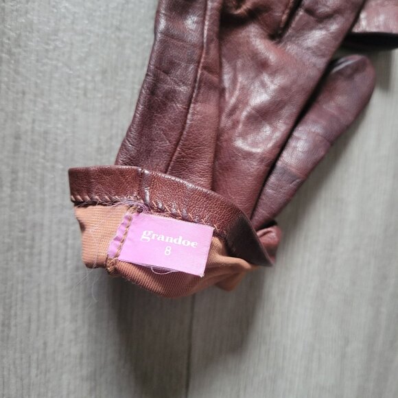Vintage Grandoe Leather Gloves Size 8 Brown - Picture 2 of 3